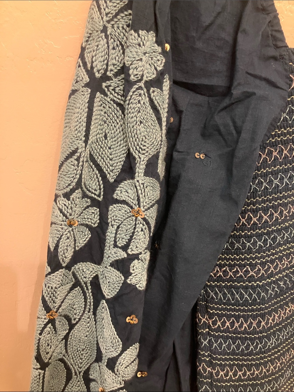 Anthropologie Teal Blue Embroidered Puff-Sleeve Crop Top - Picture 5 of 6